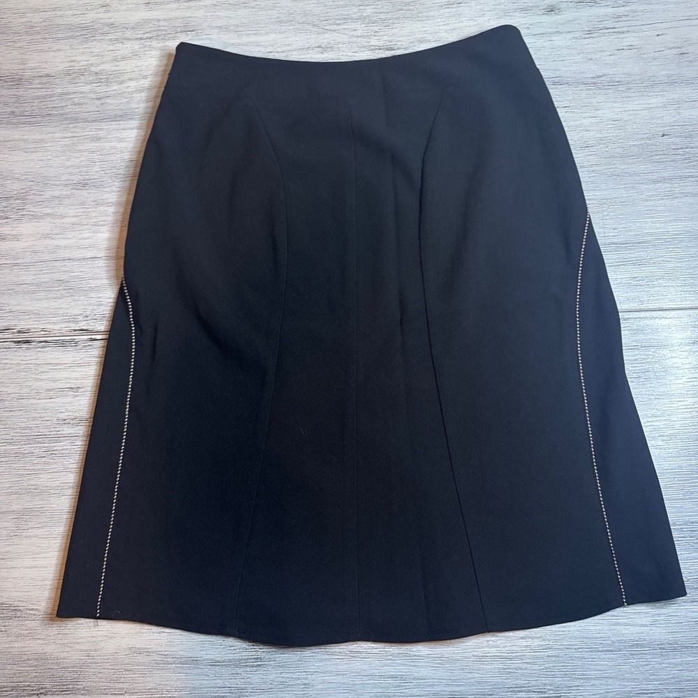 The Limited Stretch Black A-Line Skirt Silver Ball Chain Trim Size 0 Knee Length View 4
